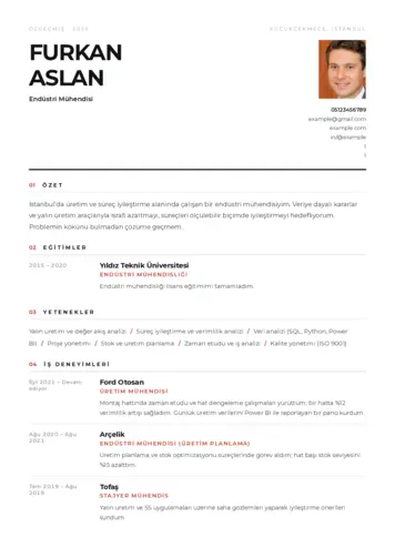 Endüstri Mühendisi CV Örnekleri cv indir